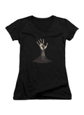 Black Zombie Hand Reaching Out Juniors V-Neck T-Shirt