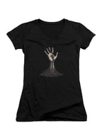 Black Zombie Hand Reaching Out Juniors V-Neck T-Shirt