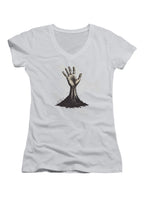 White Zombie Hand Reaching Out Juniors V-Neck T-Shirt