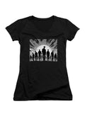 Black Zombie Horde Silhouette Juniors V-Neck T-Shirt