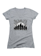 Gray Zombie Horde Silhouette Juniors V-Neck T-Shirt