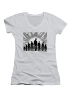 White Zombie Horde Silhouette Juniors V-Neck T-Shirt