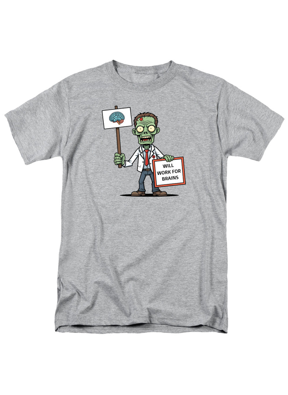 Gray Zombie Will Work for Brains T-Shirt
