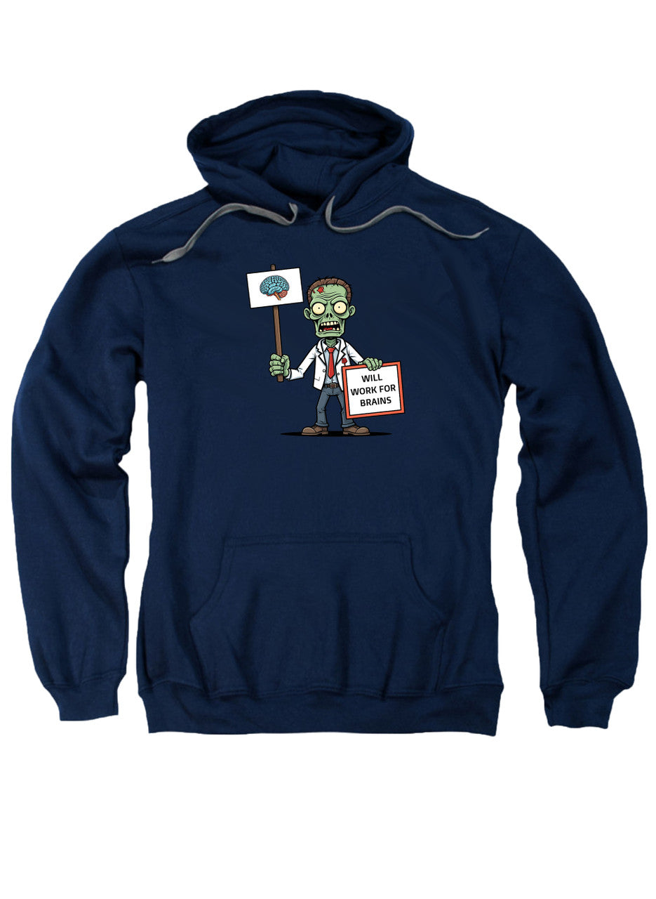 Navy Zombie Will Work for Brains Hoodie