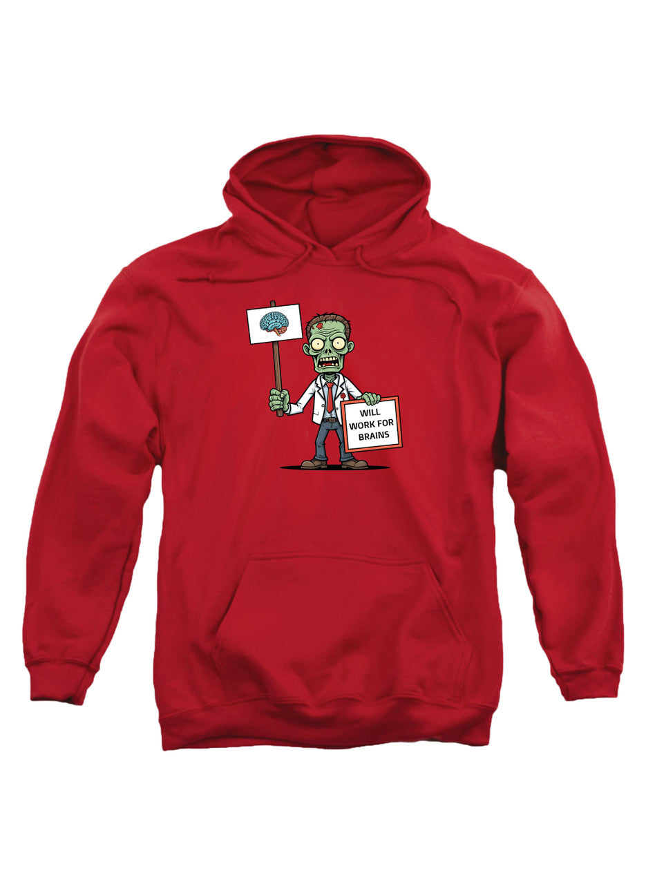 Red Zombie Will Work for Brains Hoodie