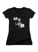Black Zombie Will Work for Brains Juniors V-Neck T-Shirt