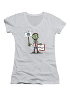 White Zombie Will Work for Brains Juniors V-Neck T-Shirt
