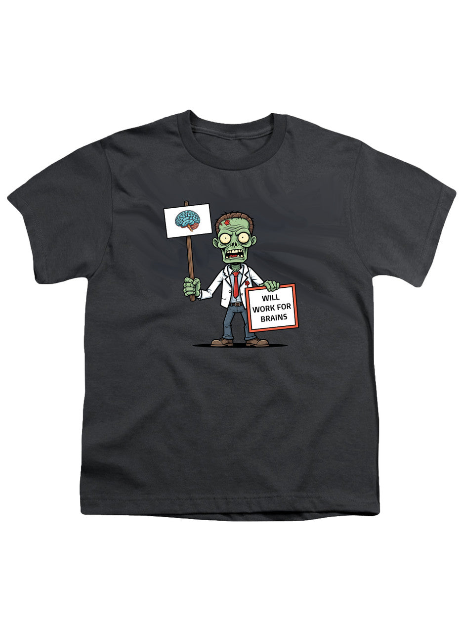 Charcoal Zombie Will Work for Brains Youth/Toddler T-Shirt