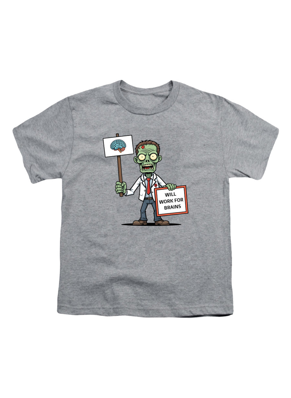 Gray Zombie Will Work for Brains Youth/Toddler T-Shirt