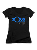 Black Zorg Company Logo Juniors V-Neck T-Shirt