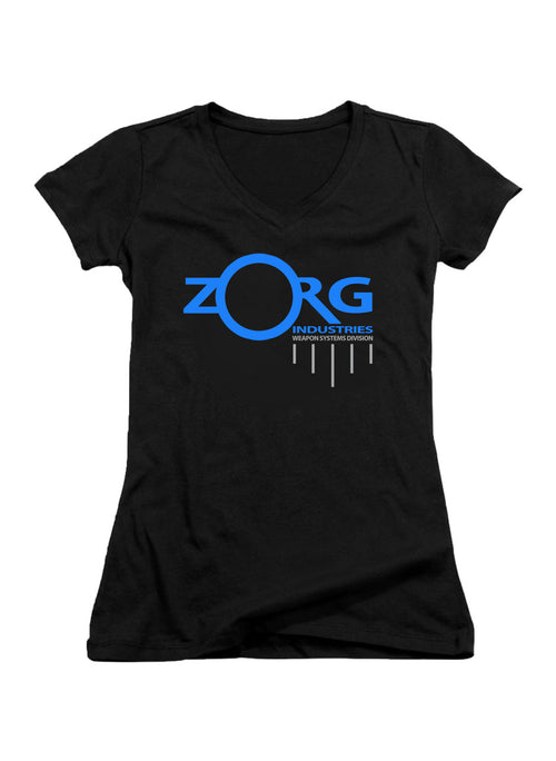 Black Zorg Company Logo Juniors V-Neck T-Shirt