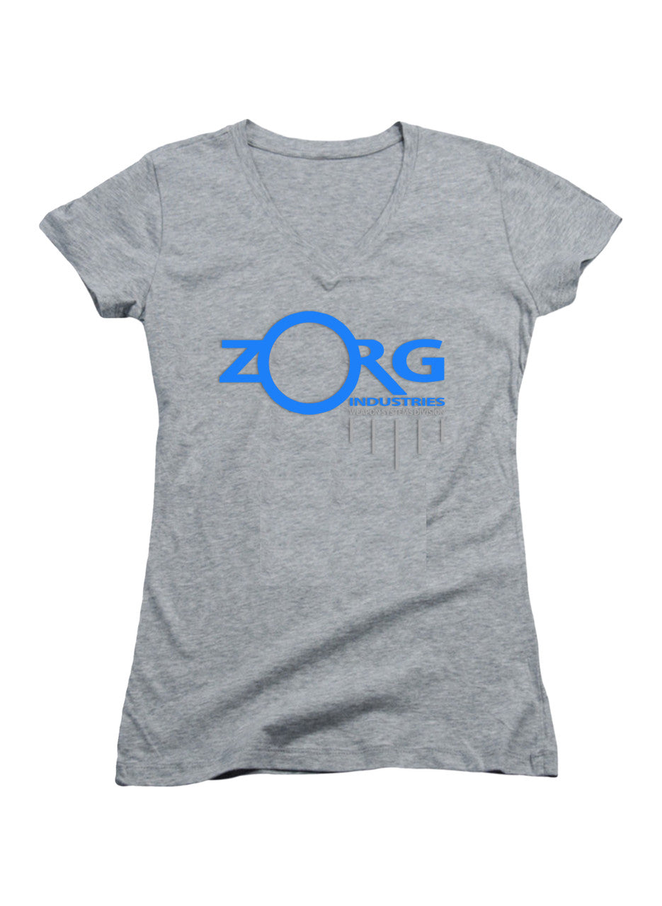 Gray Zorg Company Logo Juniors V-Neck T-Shirt