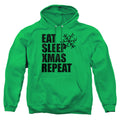 Christmas Eat Sleep Xmas Repeat Kelly Green Pullover Hoodie