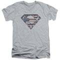 Superman Wartorn Flag Athletic Heather V-Neck T-Shirt