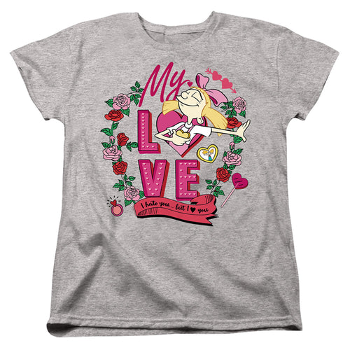 Hey Arnold Valentine'S Day Helga, I Hate You, But Love You Womens T-Shirt