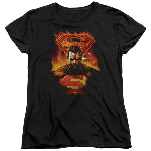 Superman Man on Fire Womens T-Shirt