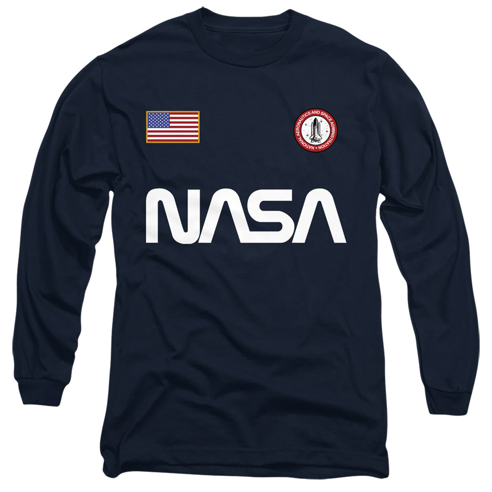 NASA Worm Logo and Flag Navy Long Sleeve T-Shirt
