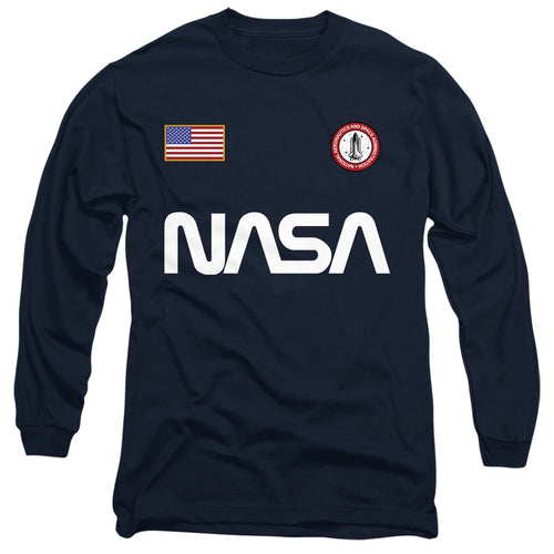 NASA Worm Logo and Flag Navy Long Sleeve T-Shirt