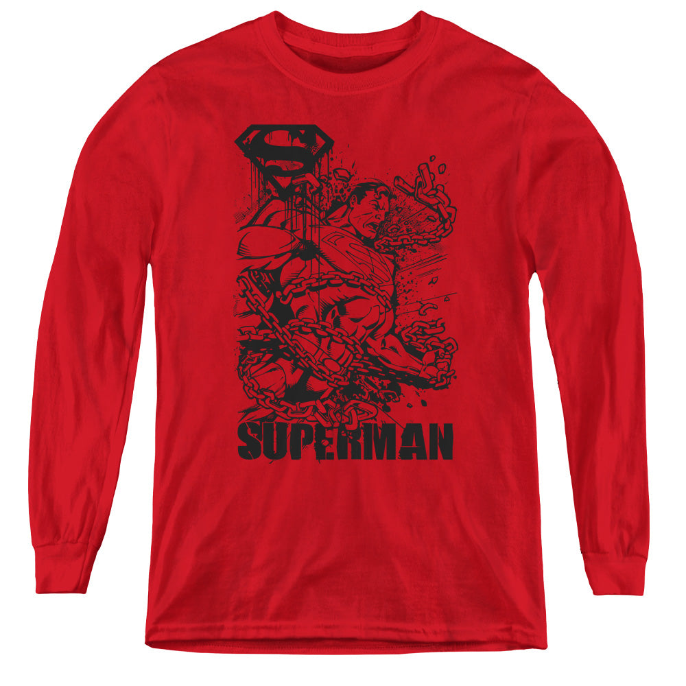 Superman Breaking Chains Line Art Youth Long Sleeve T-Shirt