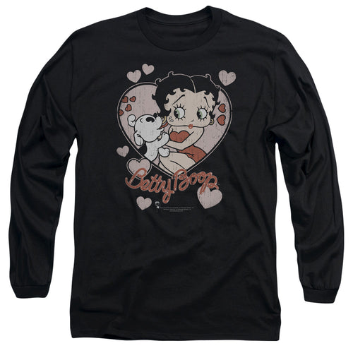 Betty Boop Classic Kiss Faded Heart Long Sleeve T-Shirt