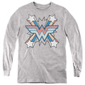 Wonder Woman Burst Emblem on Athletic Heather Youth Long Sleeve T-Shirt