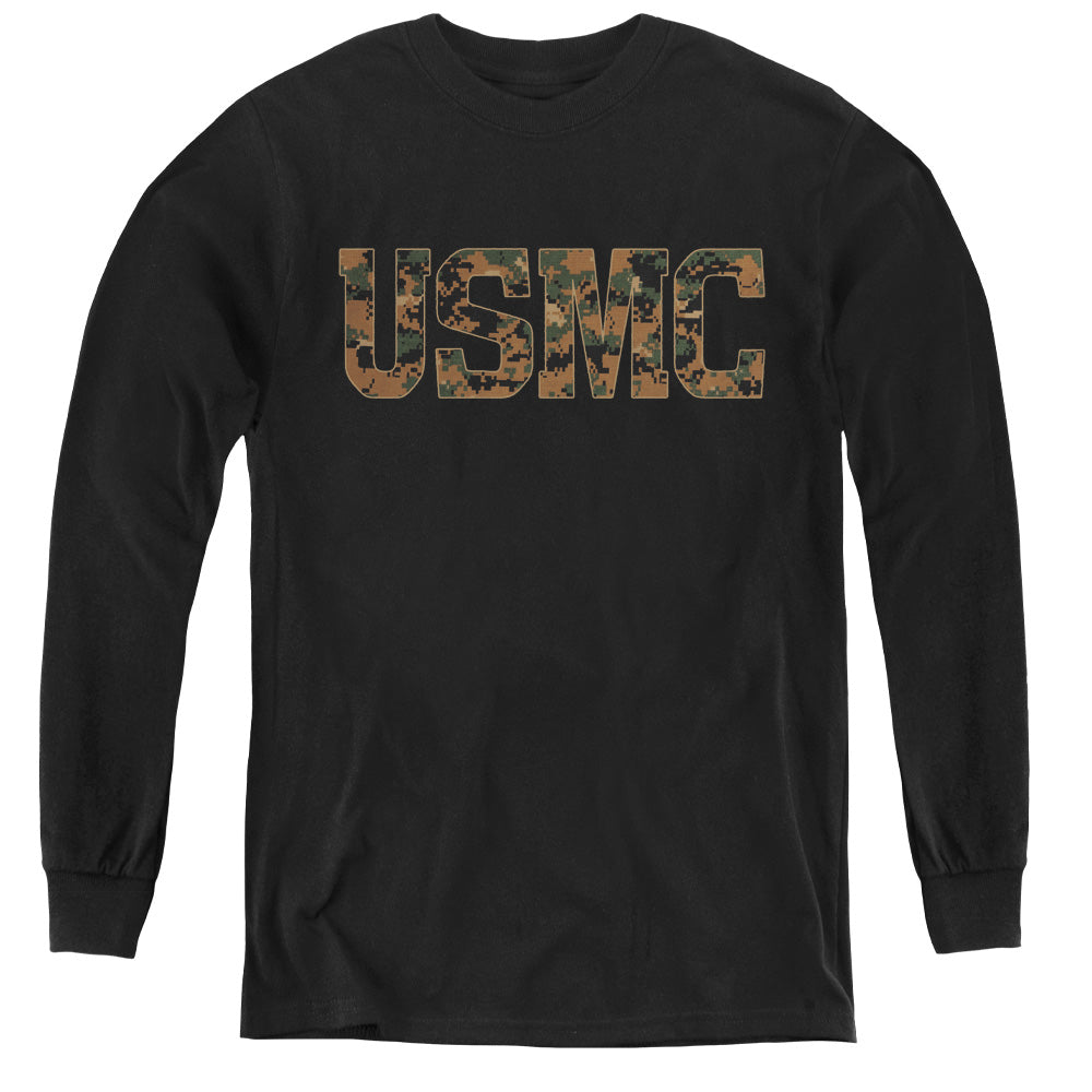 U.S. Marine Corps Camo Fill Black Youth Long Sleeve T-Shirt