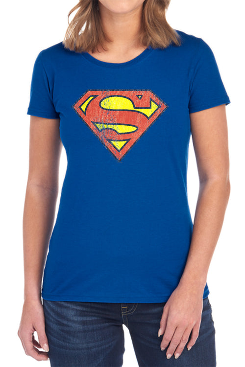 DC Comics Retro Supes Logo Distressed Womens T-Shirt