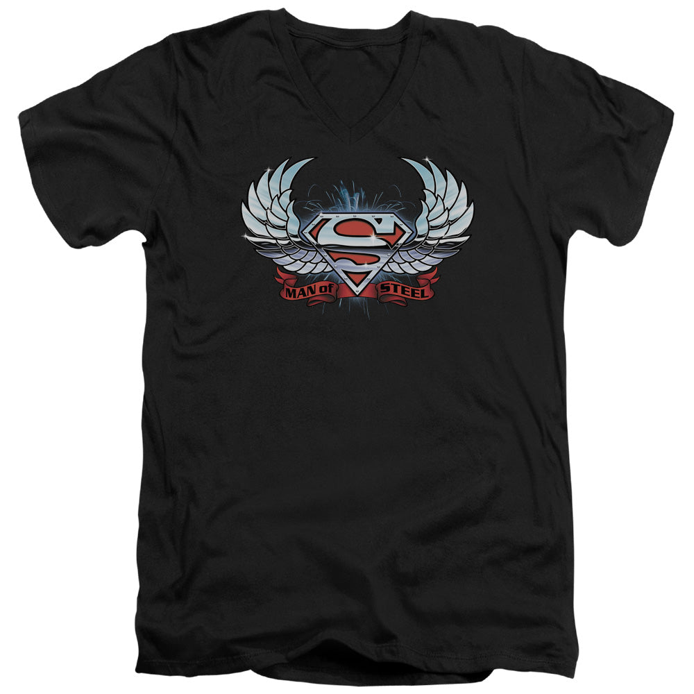 Superman Chrome Wings Shield V-Neck T-Shirt