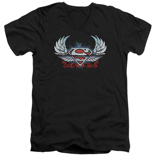 Superman Chrome Wings Shield V-Neck T-Shirt