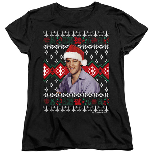 Elvis Presley Ugly Christmas Sweater Womens T-Shirt