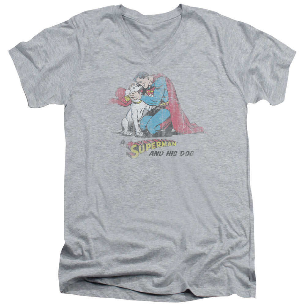 Superman And His Dog V-Neck T-Shirt