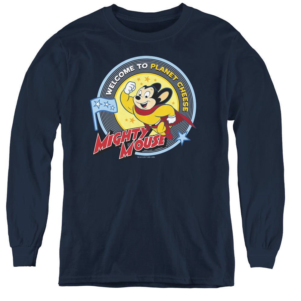 Mighty Mouse Planet Cheese Youth Long Sleeve T-Shirt