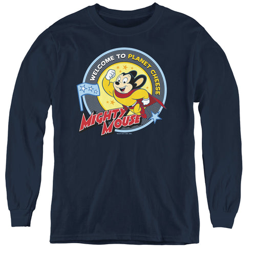 Mighty Mouse Planet Cheese Youth Long Sleeve T-Shirt
