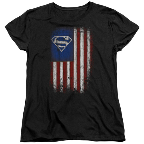 Superman Old Glory Shield Womens T-Shirt