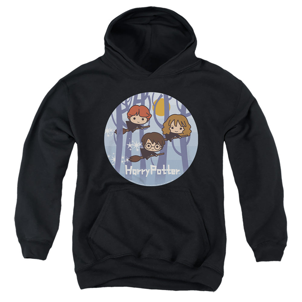 Harry Potter Chibi Trio Flying On Broomsticks Youth Hoodie