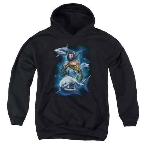 Aquaman Swimming With Sharks Youth Hoodie