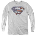 Superman Wartorn Flag Athletic Heather Youth Long Sleeve T-Shirt