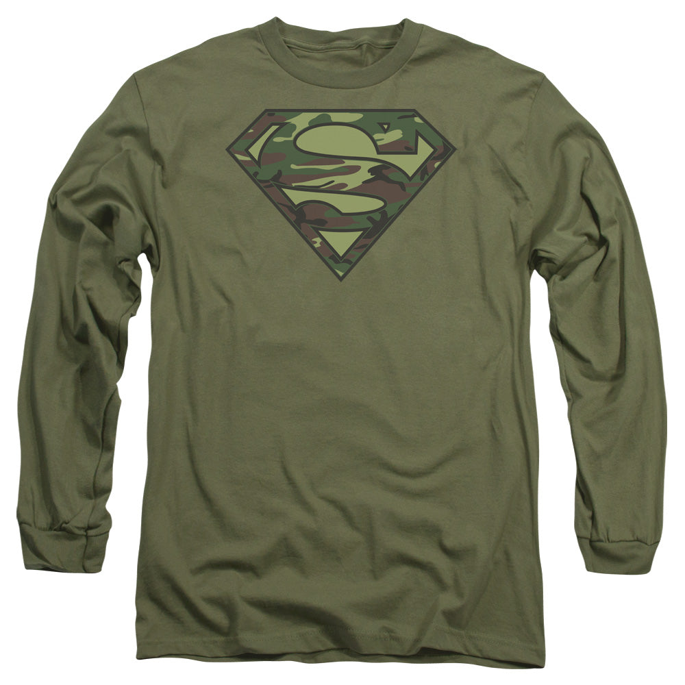 Superman Camo Logo Military Green Long Sleeve T-Shirt