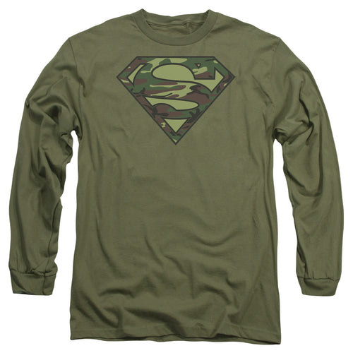 Superman Camo Logo Military Green Long Sleeve T-Shirt