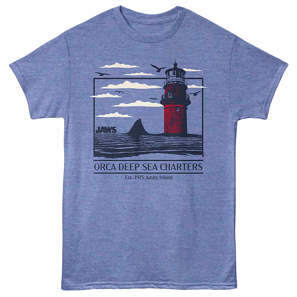 Orca Deep Sea Charters Jaws t-shirt in light blue heather