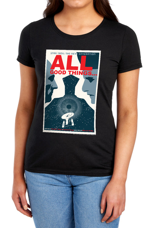 Star Trek All Good Things Black Womens T-Shirt