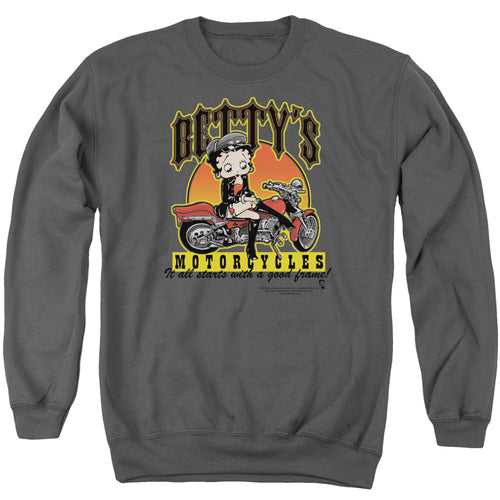 Betty Boop Betty's Motorcycles Charcoal Crewneck Sweatshirt