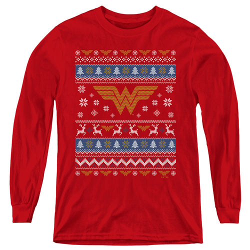 Wonder Woman Ugly Christmas Logo Youth Long Sleeve T-Shirt