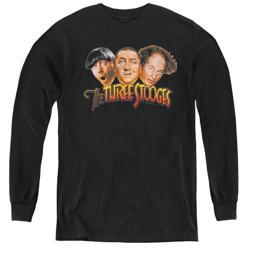 The Three Stooges Three Head Logo Youth Long Sleeve T-Shirt