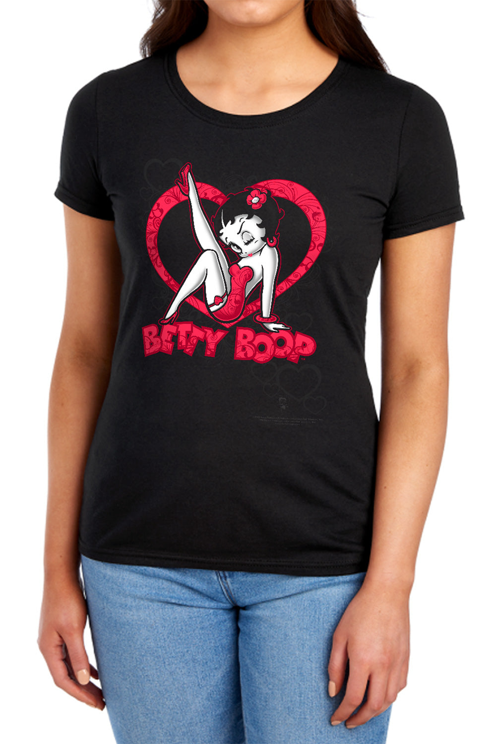 Betty Boop Scrolling Hearts Womens T-Shirt