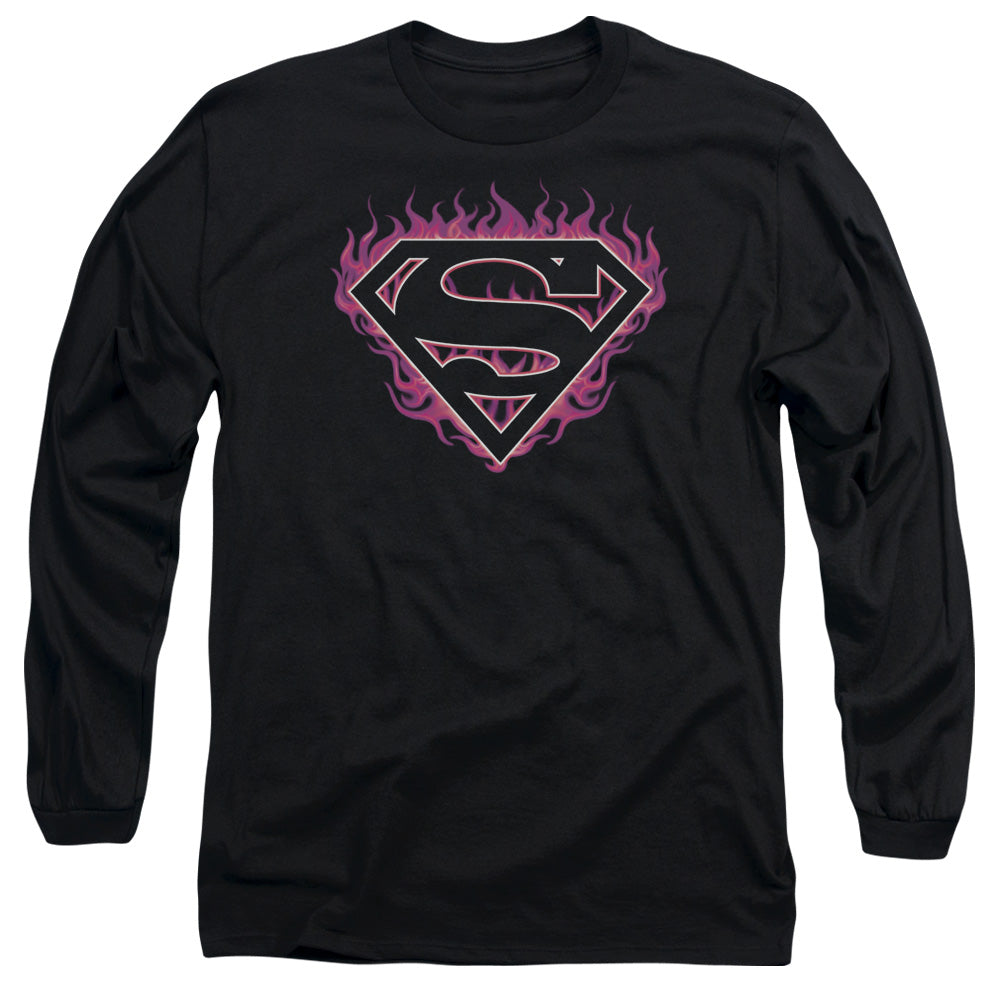 Superman Fuchsia Flames Outline Long Sleeve T-Shirt
