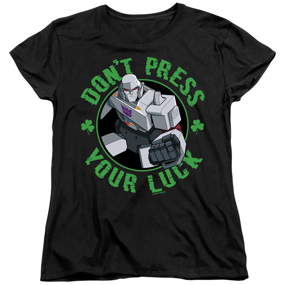 Transformers ST. Patrick's Day Megatron Don't Press Your Luck Womens T-Shirt