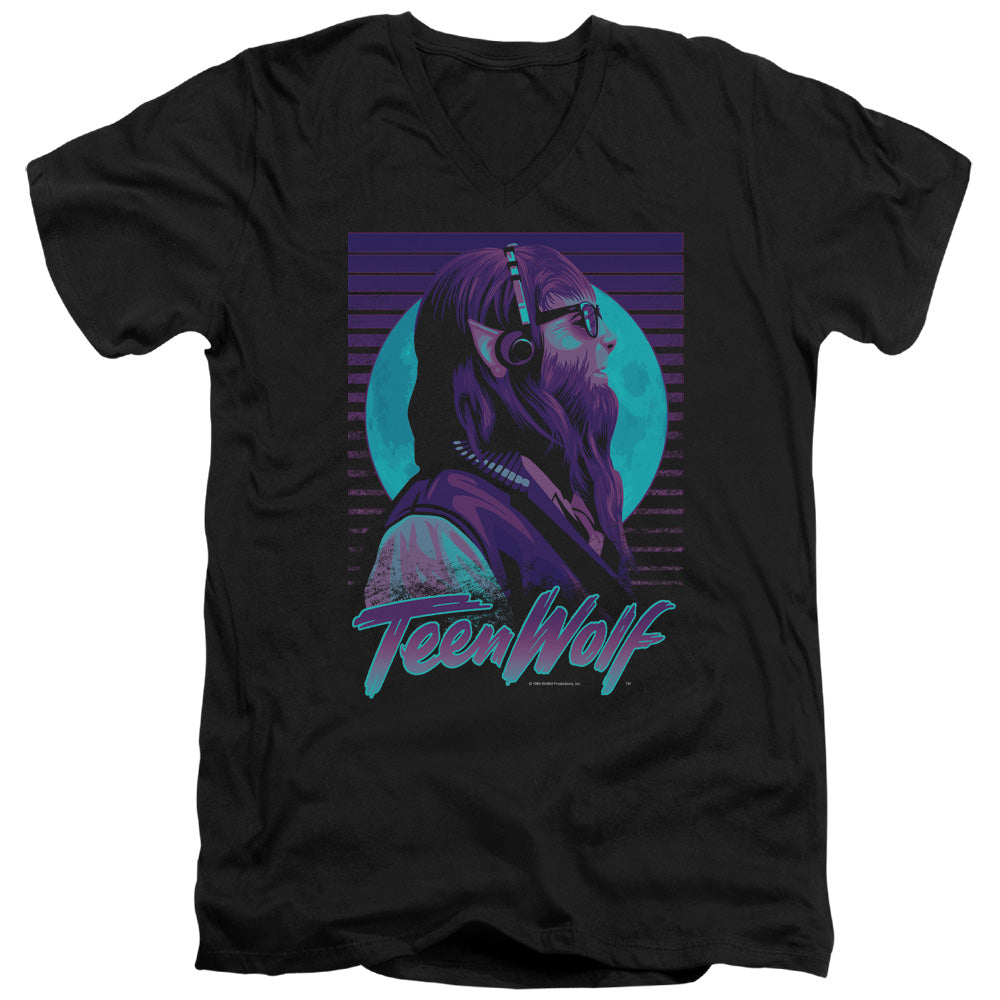 Teen Wolf Headphone Wolf Teal V-Neck T-Shirt