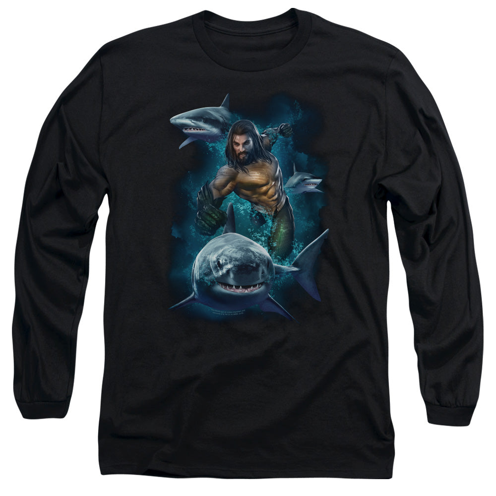 Aquaman Swimming With Sharks Long Sleeve T-Shirt