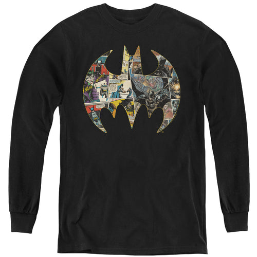 Batman Collage Shield Youth Long Sleeve T-Shirt